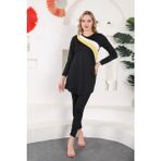 Gizil Tesettür Mayo Likralı Tam Kapalı Sarı beyaz Garnili Mayo - 36 - 000-Siyah