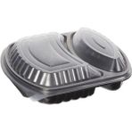 Gizpak Plastik 2 Bölmeli Menü Kabı(Sıcağa Dayanıklı) 50 adet - Siyah - 23X19X4CM