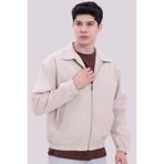 Gizrain Erkek Bej Gabardin Kumaş Fermuarlı Oversize Beli Lastikli Mevsimlik Mont Ceket