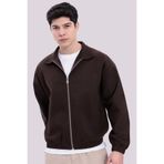 Gizrain Erkek Kiremit Gabardin Kumaş Fermuarlı Oversize Beli Lastikli Mevsimlik Mont Ceket
