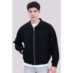 Gizrain Erkek Siyah Gabardin Kumaş Fermuarlı Oversize Beli Lastikli Mevsimlik Mont Ceket