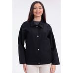 Gizrain Kadın Siyah Oversize Mevsimlik Çıt Detaylı İç Cepli Gabardin Ceket