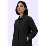 Gizrain Kadın Siyah Su Yolu Desenli Çıtçıtlı Oversize Kapitone Ceket - Mont