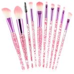 Gjinxi 10 Adet Kristal Makyaj Fırçaları, Gül Pembe Sparkles Makyaj Fırça Seti, Göz Farı Eyeliner Allık Dudak Blender Kapatıcı Fırçalar, Fondöten Sıvı Krem Toz Karıştırma için Kozmetik Fırça Seti