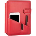 GK Creative 5296 Ajanda Tarihsiz Kareli Suni Deri Telefon Kılıflı 4 Halka Mekanizmalı Hesap Makineli Organizer, Kırmızı