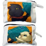 GK Creative Shop Ayrılmaz Ikili Kediler Baskılı Ham Bez 2li Kalemlik Makyaj El Çantası