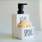 GK Creative Sıvı Sabunluk ve Süngerlik Seti - Mutfak Banyo Düzenleyici, Seramik Sabunluk Pompalı, Sünger Organizer, Şık ve Pratik Lavabo Üstü Deterjanlık Şık ve Pratik Banyo 17 x 9 cm Sünger Hediyeli