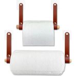 GK Creative Yapışkanlı Ahşap & Deri Tuvalet Kağıtlığı | Banyo Kağıt Havluluk, Havlu Peçetelik | Wc Kağıtlık, Dolap Altı Kağıt Havlu Askısı (Kahve, 2' Li Set [kağıt Havluluk & Tuvalet Kağıtlığı])