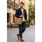 GK61 KANVAS POSTACI ÇANTASI ÇOK BÖLMELİ ÜNİVERSİTE OMUZ ÇANTA MACBOOK TABLET ÇANTA - Kum