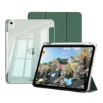 GKABXY iPad Air 11 inç M4/M3/M2 (2026/2025/2024), iPad Air 5. / 4. Nesil (2022/2020) 10,9 inç Kalem Tutuculu Kılıf, İnce TPU Şeffaf Şeffaf Koruyucu Tablet Kılıfı, Otomatik Uyandırma/Uyku (Koyu Yeşil)