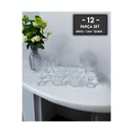 gkzglass home dekor Ayaklı İşleme Elysia Darin Cam Kahve Yanı Su Bardağı Sunum Seti 12'li Takım