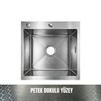 GL General Gl General Sagax 50x55 Inox Petek Dokulu Çift Delikli Mutfak Eviyesi 304 Paslanmaz Çelik 1mm Gümüş