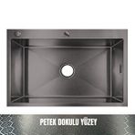 GL General Gl General Sagax 50x60 Antrasit Petek Dokulu Çift Delikli Mutfak Eviyesi 304 Paslanmaz Çelik 1mm