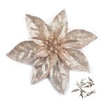 GL-Turelifes 12 Adet Parıltılı Noel Çiçekleri (16 cm/6,3 inç) 12 Adet Klipsli Yapay Atatürk Çiçeği Noel Ağacı Çiçek Süslemeleri Noel Ağacı Süsleri (Şampanya)