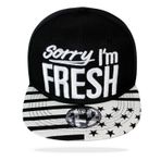 Glamexx24 Cap Erkek Kadın Snapback Şapka: Düz kenarlı şapka, erkekler ve kadınlar için beyzbol şapkası, üniseks, açık hava sporları, beyzbol kepi, boyutu ayarlanabilir, Beyaz Siyah Sorry Fresh, Ölçü