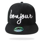 Glamexx24 Cap Erkek Kadın Snapback Şapka: Düz kenarlı şapka, erkekler ve kadınlar için beyzbol şapkası, üniseks, açık hava sporları, beyzbol kepi, boyutu ayarlanabilir, Siyah Bonjour, Ölçü Birimi