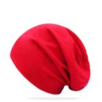 Glamexx24 Klasik Bayan Slouch Jarse Üniseks Uzun Beanie Şapka Tek Renk - Kamuflaj - Kuru Kafa Desenli, Kırmızı, L-XL