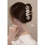 Glamluxe Çiçek Desenli Gold Metal Mandal Toka 11 cm - İnci ve Taş Detaylı Şık Saç Aksesuarı