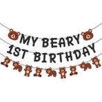 Glamoncha Ayıcık için My Beary 1. Doğum Günü Afişi İlk Doğum Günü Ayı Temalı 1. Doğum Günü Süslemeleri