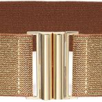 Glamorstar Kadınlar için Geniş Esnek Bel Kemeri Elbiseler için Elastik Kemer, Bling Brown Band Altın Toka, Fit Waist 28"-30"