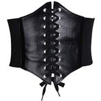 Glamorstar Kadınlar için Korse Kemeri Geniş Elastik Bağlı Yaban Arısı Kemerleri Bağcıklı Deri Bel Kemerleri Kadın Elbiseleri için, Siyah, M: Fit Waist 27"-30"