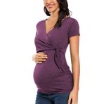 Glampunch Kadın Hamile Gömlekleri Kısa ve Uzun Kollu Önden Bağlamalı Hamile Üstleri, 18-heather Mor, XL