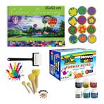 Glanart 35X50 Resim Defteri + 6X25 ml Parmak Boyası Baskı Seti Ponpon Fırçalı Set (Yıkanabilir) - Çok Renkli - 1 Adet