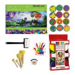 Glanart 35X50 Resim Defteri + Parmak Boyası Baskı Seti Ponpon Fırçalı Set (Yıkanabilir) - Çok Renkli - 1 Adet