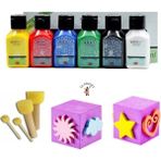 Glanart 6 x 75 ml Artdeco Parmak Boyası Ponpon Fırçalı Baskı Kalıplı Set