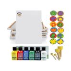 Glanart 6X75 ml Artdeco Parmak Boyası Seti 35X50 Tuval, Baskı Kalıpları ve Ponpon Fırçalı Set