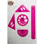 Glanart (Cetvel, Gönye, Açı Ölçer ve Daire Şablonu Seti ) 30 cm Esnek Kırılmaz Cetvel Takımı 5 Li Set - Pembe - ÇİZİM SETİ