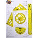 Glanart (Cetvel, Gönye, Açı Ölçer ve Daire Şablonu Seti ) 30 cm Esnek Kırılmaz Cetvel Takımı 5 Li Set - Sarı - ÇİZİM SETİ