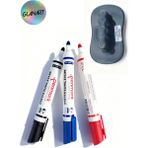 Glanart Kolay Silinebilir 3 Renk Tahta Kalemi Seti Board Marker Seti + Keçe Tabanlı Tahta Silgisi - Gri - standart - yazı tahtası kalemi