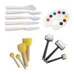 Glanart Resim Sanat Malzemeleri Rulo Ponpon Spatula ve Palet Seti - Beyaz