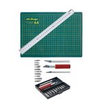 GLANCE A4 Kesim Matı Çift Taraflı Kesim Altlığı Hobi Bıçak Seti Kretuar Bıçağı 13 Adet 30 cm Çelik Cetvel