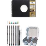 Glance Alex Schoeller A5 300 gr Cretacolor 6'lı Aquarell Sulandırılabilir Fırçalı Eskiz Dereceli Çizim Set
