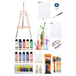Glance Artdeco 140 ml Akrilik Boya ve Fanart 12x12 ml Yağlı Boya Seti + 50x70+35x50 Tuval İkili Şövale Set