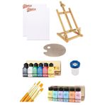 Glance Artdeco Akrilik Boya 6X75 ml Pastel Canlı Renkler 35X50TUVAL Ahşap Palet Msaüstü Şövale Seti Set