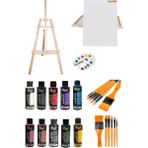 Glance Ayaklı ŞÖVALE+35X50 TUVAL10'LU Rich AKRILIK120 Cc+6'lı Fırça Set