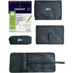 Glance Canson A5 120 gr 40 Yaprak Defter Cepli Siyah Kalemlik 24 Bölmeli + Kalem Kutusu