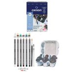 Glance Canson Eskiz Defteri Cretacolor 6'lı Aquarell Sulandırılabilir Fırçalı Eskiz Dereceli Çizim Seti