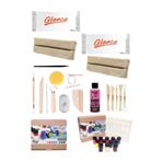 GLANCE Doğal Seramik Hamuru 1000Grx2 Gr Şişeli Palet 25ml 12'li Akrilik Seramik Başlangıç Set
