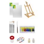 Glance Masaüstü Şövale Fanart Academy Yağlı Boya Seti 12X12ML 2 Adet 35X50 Tuval Başlangıç Seti
