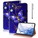 GLANDOTU Samsung Galaxy Tab A9 Plus 2023 için Kılıf Folyo Kapaklı Deri Koruyucu Kılıf Kalem Tutucu Stant Wallet Cover Case Tablet Kılıfı - Elmas Kelebek