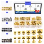 Glarks 150 adet altın çivili perçinler, 6 mm, 7 mm, 8 mm, 9 mm, 10 mm, 12 mm, piramit hızlı perçinler, kare punk çiviler, deri el işi, dekorasyon, kıyafet, kemer, çanta, ayakkabı için