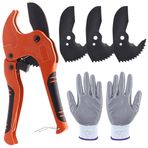 Glarks Cırcır tipi boru ve boru kesici, bıçak ve kesilmeye dayanıklı eldiven seti, 1-5/8 inç PEX, PPR, PVC, alüminyum plastik hortumlar ve boruları kesmek için tek elle hızlı kesme aleti