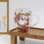 Glass In Love Kuru Çiçekli Çift Cidarlı Kupa - Renkli