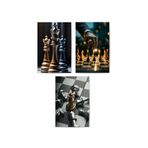 glassify 3’lü Modern Satranç Temalı MDF Tablo Seti 25 x 35