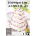 Glasslock Dikdörtgen Cam Saklama Kabı Set 5'li