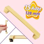 Glaswen 15 Adet Bihter Düz Kulp 128 mm Altın Mutfak Kulpu Çekmece Dolap Kapak Kulbu Metal Mobilya Dolabı Kulpları
